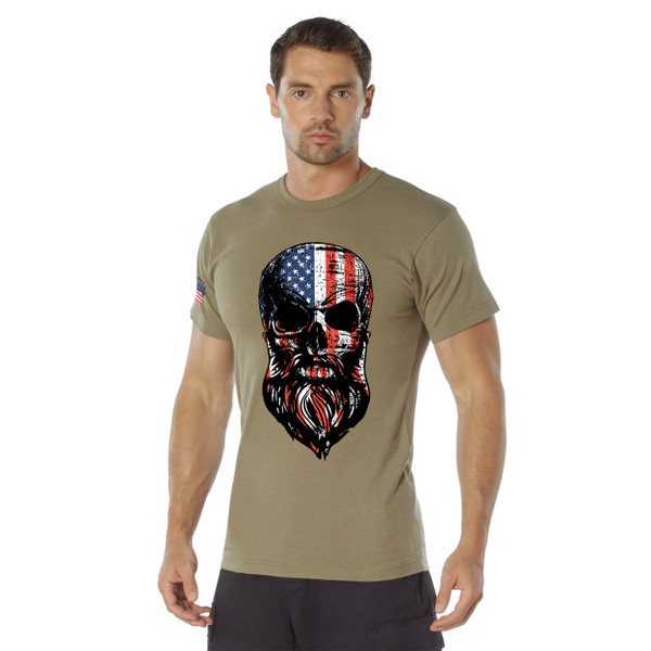 Rothco US Flag Bearded Skull T-Shirt - Coyote Brown