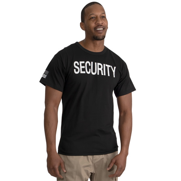 Rothco 2-Sided Security T-Shirt with US Flag On Sleeve - Black