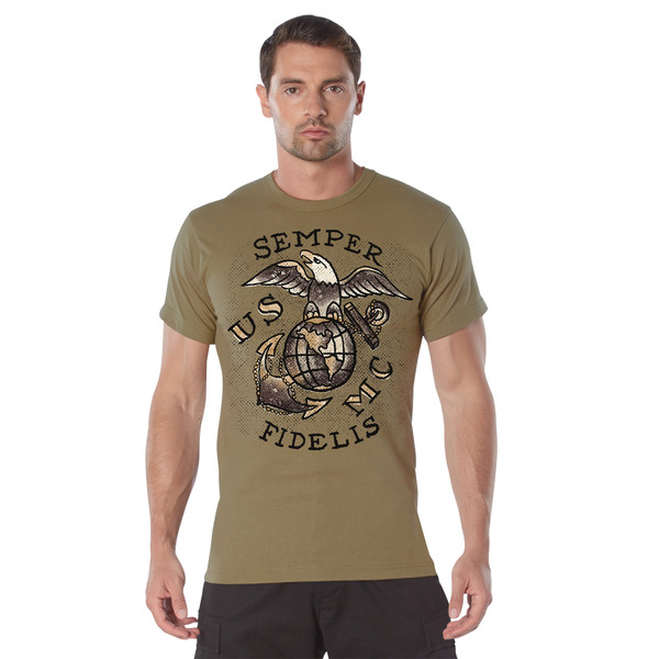 Rothco USMC Semper Fidelis T-Shirt - Coyote Brown