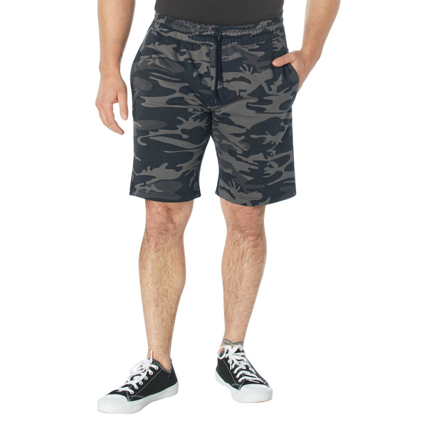 Rothco Camo And Solid Color Sweatshorts - Black Camo