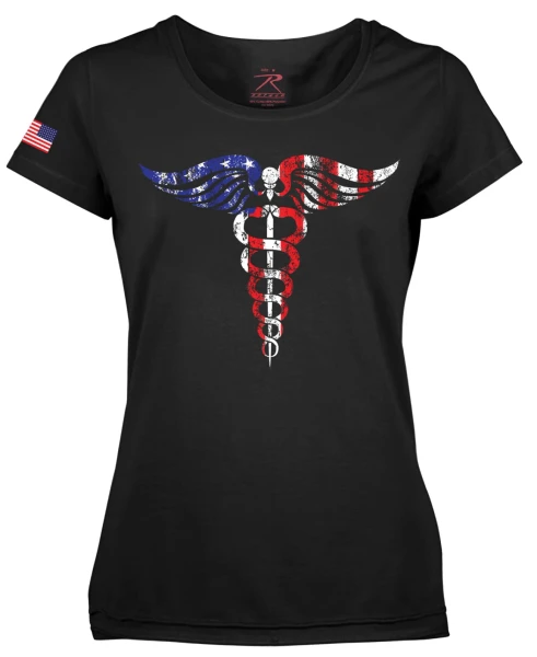 Rothco Women's Medical Symbol (Caduceus) Long Length T-Shirt - Black