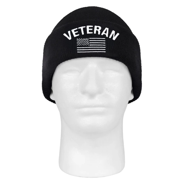 Rothco Veteran With US Flag Fine Knit Watch Cap - Black