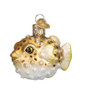 Old World Pufferfish Glass Christmas Ornament 