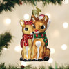 Old World Rudolph and Clarice Glass Christmas Ornament 