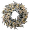 24" Flocked Lucerne Wreath - Battery-Op Clear 