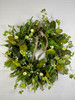 30" Green Magnolia Leaf & Norfolk Wreath w/Natural Touch Cream Tulips, Green Sedum Berries & Bow