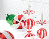 7" Hand Painted Red Striped Glass Peppermint Candy Candle Holder