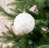 Round Ornament with Wool White Beading and Glitter Shatterproof 3"