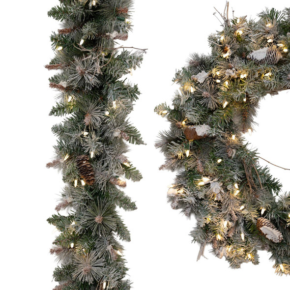 Frosted Virginia Wreath and Garland 