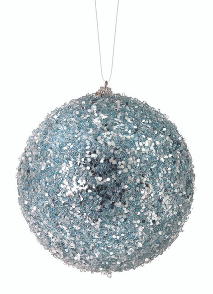 6" BLUE GLTR SEQUIN ICED BALL ORN