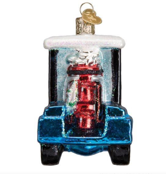 Old World Golf Cart Santa Glass Christmas Ornament 