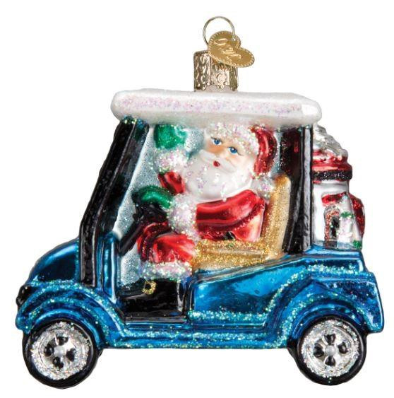 Old World Golf Cart Santa Glass Christmas Ornament 