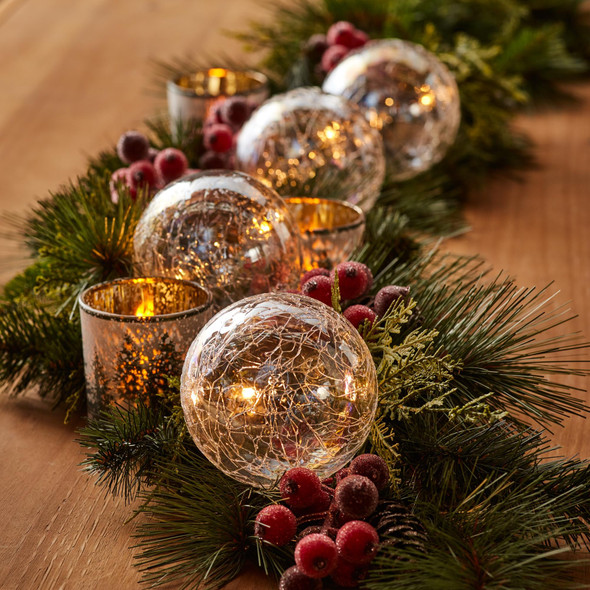 Clear Glass LED Ball Ornament w/Timer 