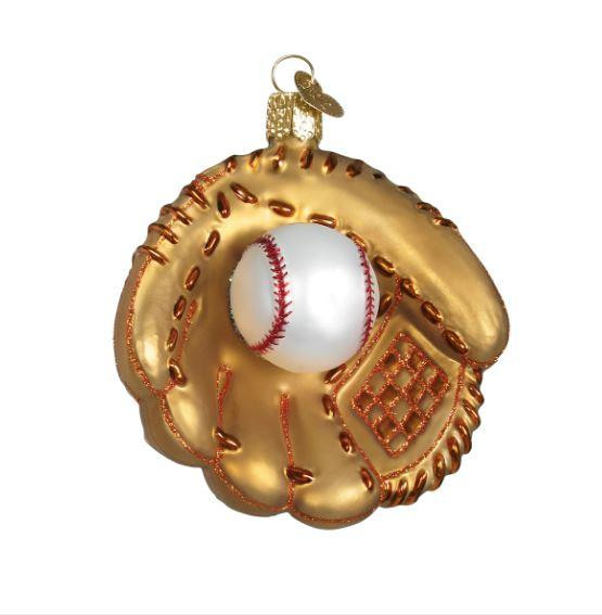 Old World Baseball Mit Glass Christmas Ornament 