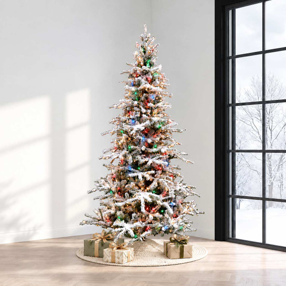 7.5' Flocked White Forest Tree - Multi LED 