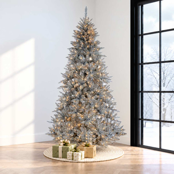 7.5' Silver Tinsel Tree - Clear 