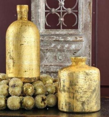 Antique Glass Gold Matte Bottle Vase 11" 