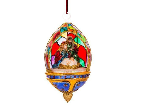 Huras Family Holy Family in Elegant Glass Dome European Blown Ornament 