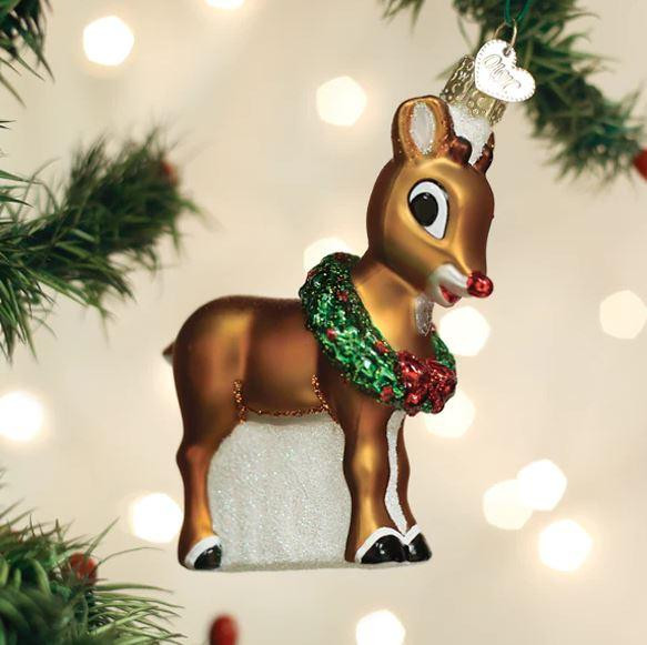 Old World Rudolph The Red-Nosed Reindeer Glass Christmas Ornament 