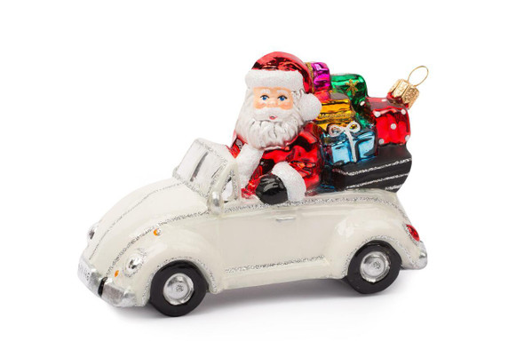 Huras Family Santa Loves a Convertible European Blown Ornament 