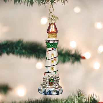 Old World Holiday Lighthouse Glass Christmas Ornament 