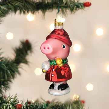 Old World Peppa Pig with Snowball Glass Christmas Ornament 
