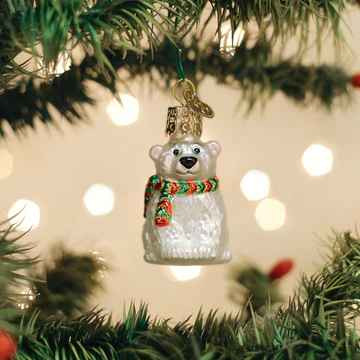 Old World Mini Polar Bear Glass Christmas Ornament 