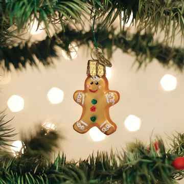 Old World Mini Gingerbread Man Glass Christmas Ornament 