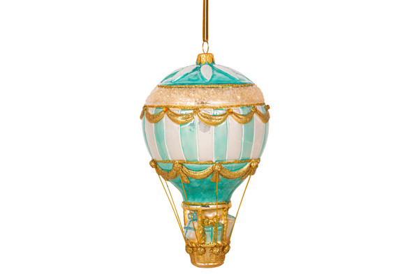 Huras Family Turquoise & Gold Balloon Delivery European Blown Ornament 