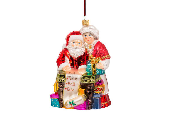 Huras Family Santa and Mrs. Claus at Work European Blown Ornament 