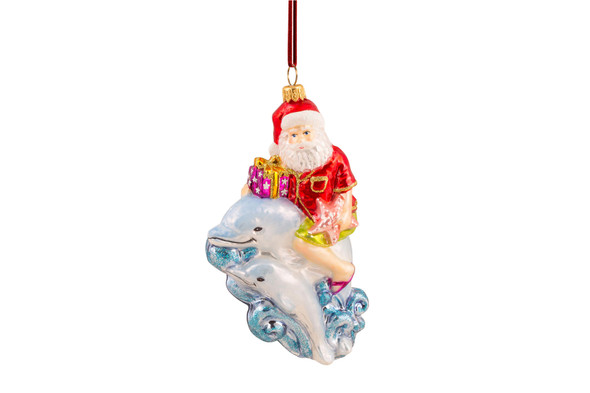 Huras Family Dolphins Giving Santa a Lift Ornament 