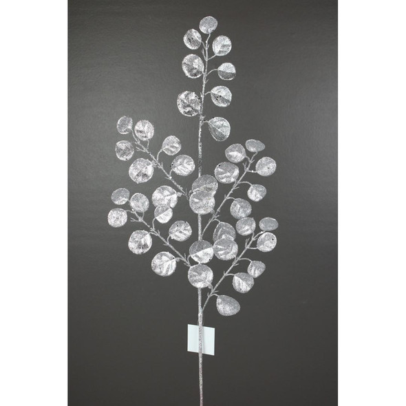Silver Glitter Leaf Spray 32" 