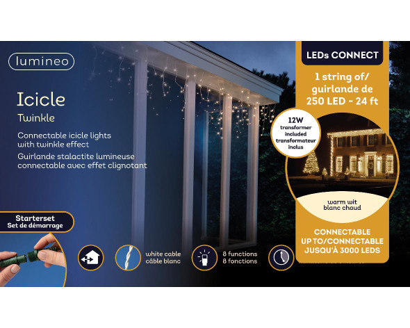LED Warm White 24.1ft. Connectable Icicle Light Set With White Wire 