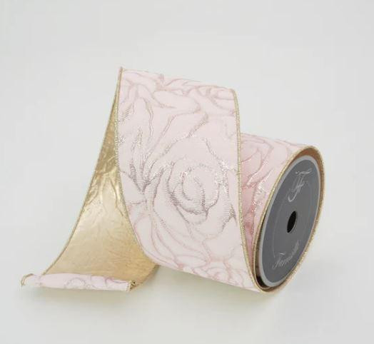Light Pink Rose Garden Ribbon With Gold SwirlÂ  