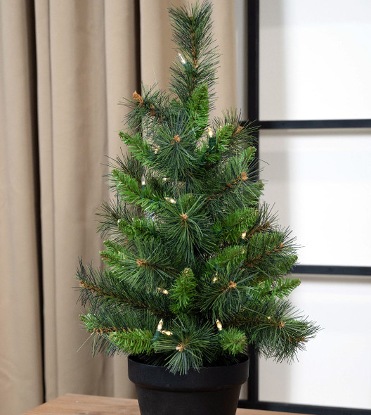 2' Mixed Frasier Pine Potted Tree - Battery-Operated Clear LED