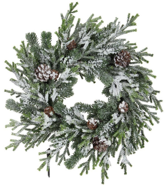 Snowy Pine/Pinecone Wreath Green and White14"