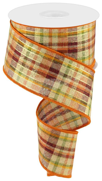 Plaid w/Metallic Thread Burgundy Orange Cream Green Yellow 2.5"x10Yd