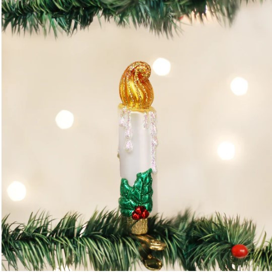 Old World White Clip-On Candle Glass Christmas Ornament - Treetime