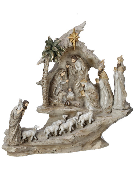 Resin Stairway Nativity With Sheep 13.5" 