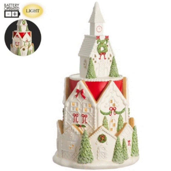 Christmas House with Light, White w/Red and Green Accents 20" B/O 