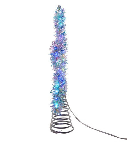 Silver Tinsel Star Treetopper w/55 LED RGB Lights 12.2"