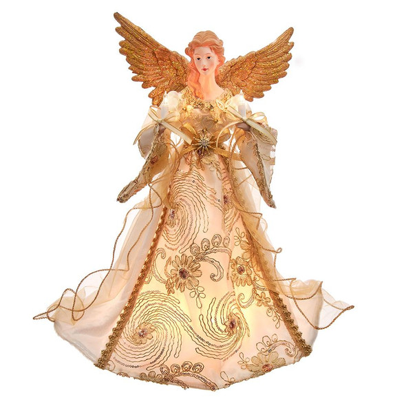 Ivory & Gold Angel Tree Topper 10-Lights  16" 