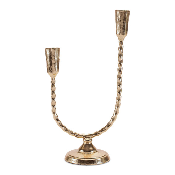 Gold Double Metal Taper Candle Holder 12" 