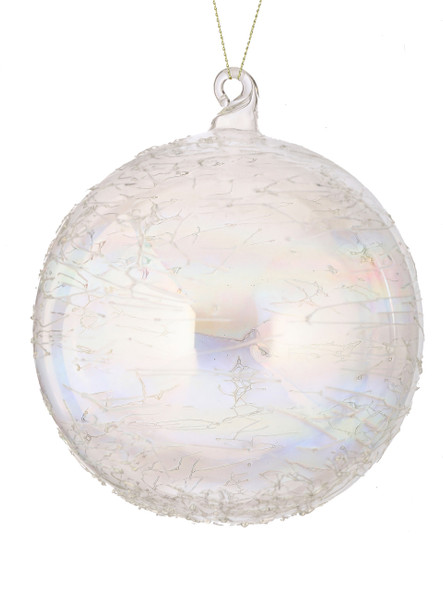 Clear Iridescent Etched Glass Ball Ornament 6" Clear Iridescent Etched Glass Ball Ornament 6"