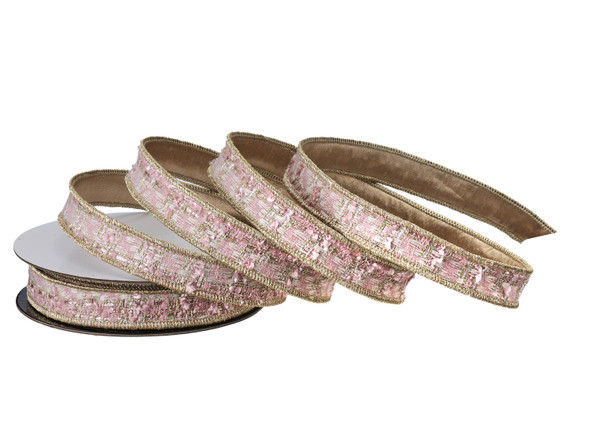 Simple Tweed Wired Ribbon-Pink And Gold 1"X10Y 