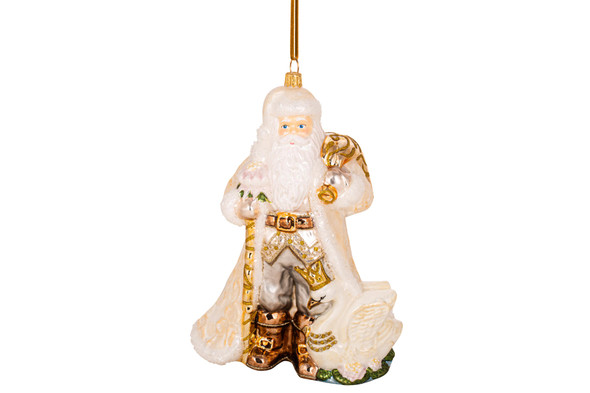 Huras Family White Swan Santa European Blown Ornament 