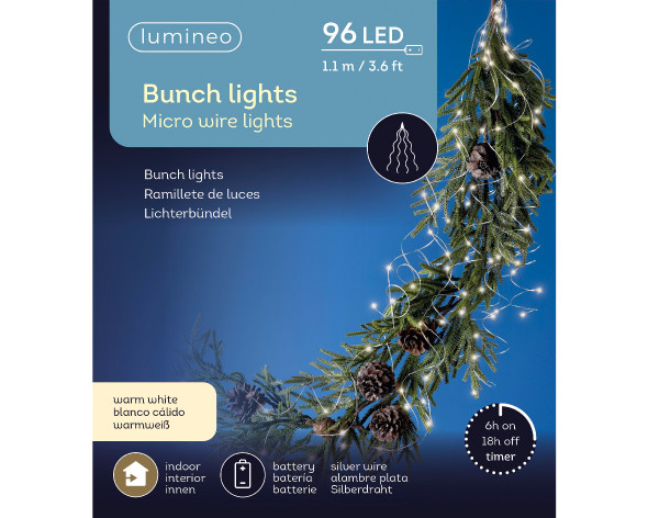 Micro LED Warm White Bunch 96 Light Set 3.6 ft. Battery Operated with Silver Wire Micro LED Warm White Bunch 96 Light Set 3.6 ft. Battery Operated with Silver Wire