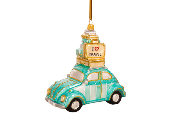 Huras Family Turquoise and Gold I Love Travel Car Ornament 