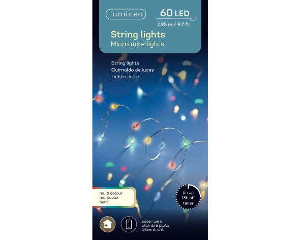 Micro LED Multi 60 Stringlight Set 9.67 ft. Battery Operated with Silver Wire Micro LED Multi 60 Stringlight Set 9.67 ft. Battery Operated with Silver Wire