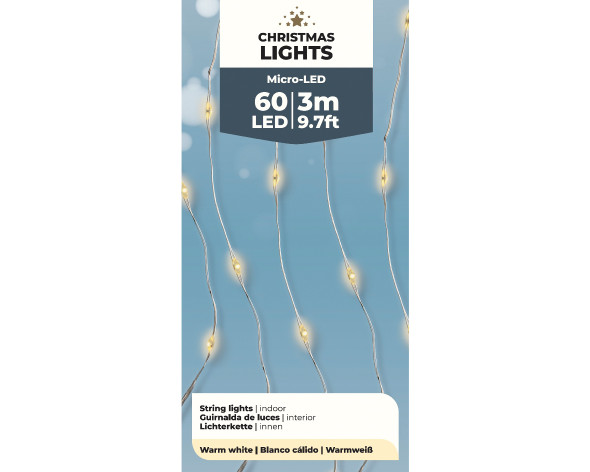 Micro LED Warm White Budget 60 Stringlight Set 9.67 ft. Battery Operated with Silver Wire Micro LED Warm White Budget 60 Stringlight Set 9.67 ft. Battery Operated with Silver Wire